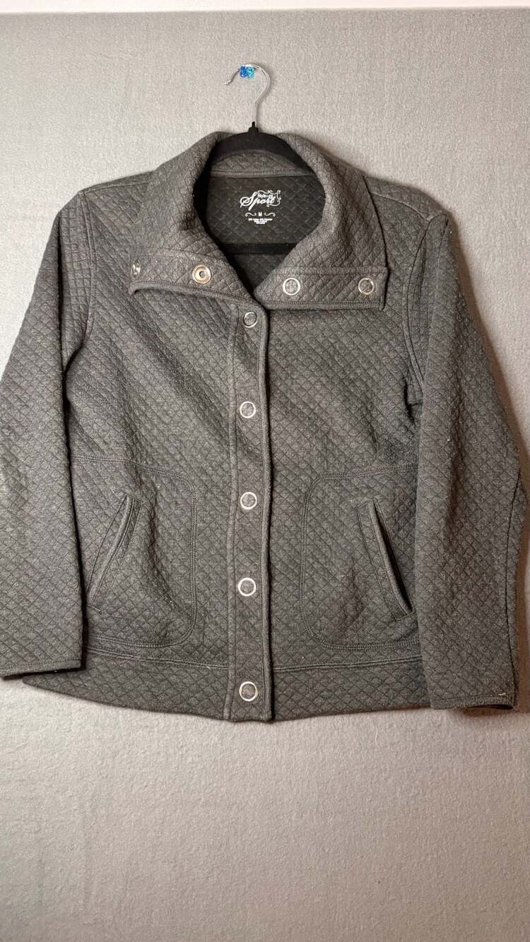 Style & Co Sport Petite Gray Quilted Snap Front Jacket Coat Medium